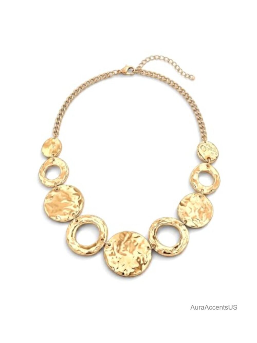 Chunky Hammered Circle Bib Statement Necklace Adjustable Trendy Collar Chain